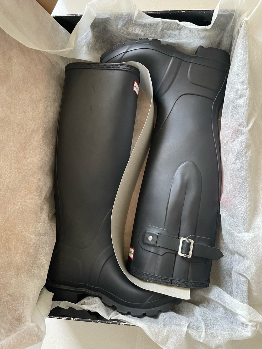Hunter Black Matte Tall Waterproof Rain Boots with Adjustable Buckle